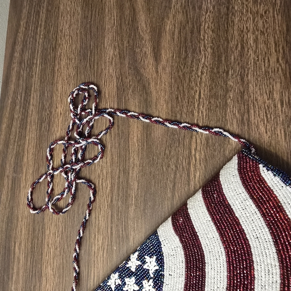 Vintage Patriotic Glass Beaded Clutch Crossbody Bag - Picture 6 of 7